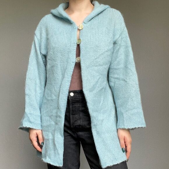 Soft Surroundings Sweaters - Soft Surroundings Pale Blue Wool Mohair Oversized Fluffy Hooded Cardigan Sz S